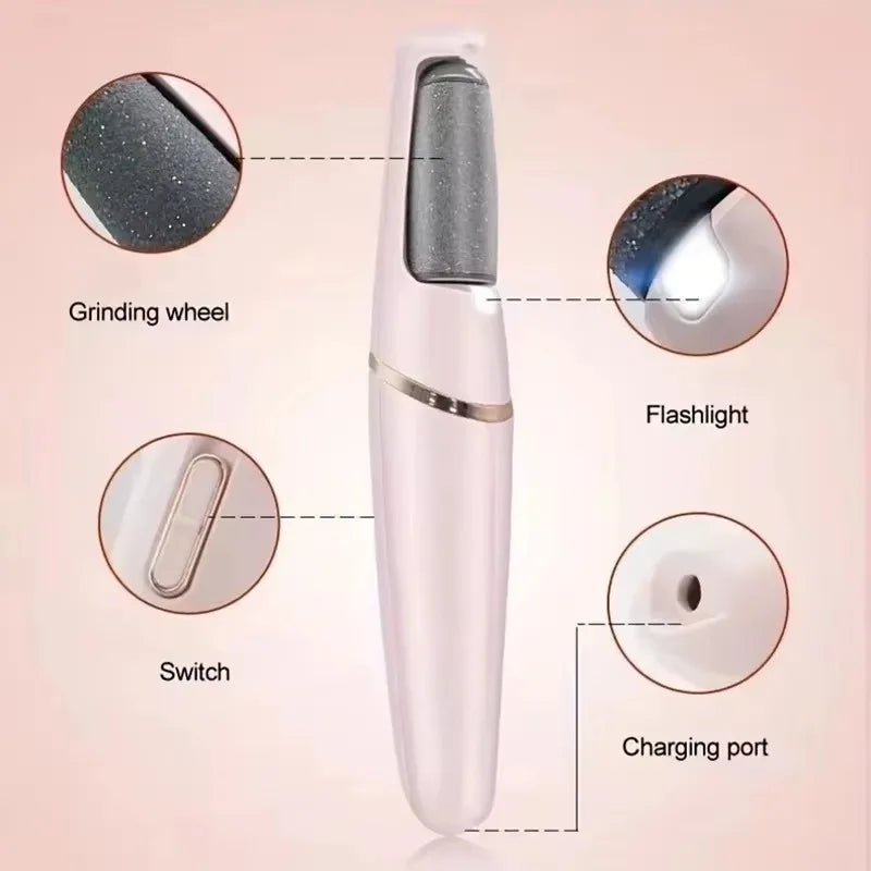 Electric Foot File – Rechargeable USB Pedicure Grinder with 2 Roller Heads, Callus Remover for Dead Skin & Hard Feet – Portable & Waterproof