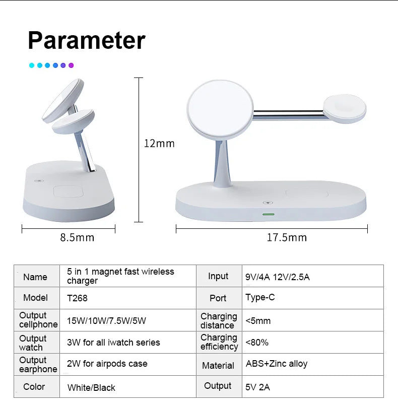 3-in-1 Magnetic Wireless Charger – Fast Charging Stand for iPhone 16/15/14/13/12, Apple Watch 10-4 & AirPods Pro/2/3