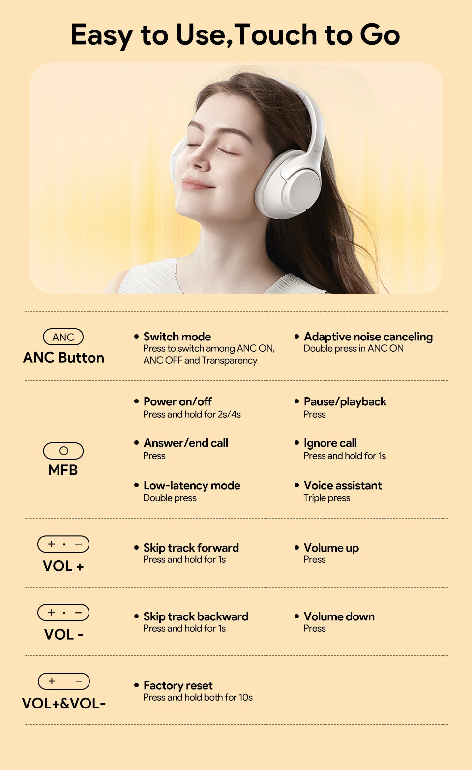 QCY H3 Hybrid ANC Wireless Headphones – 43dB Noise Cancelling Over-Ear Headset with 60H Playtime, Hi-Res Audio & Bluetooth 5.