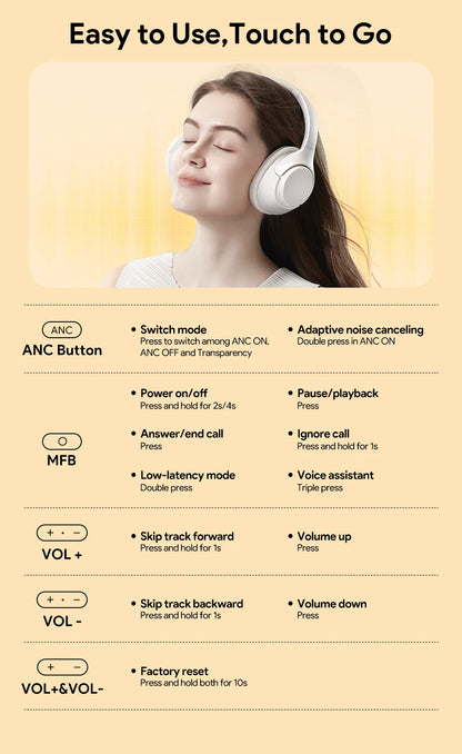 QCY H3 Hybrid ANC Wireless Headphones – 43dB Noise Cancelling Over-Ear Headset with 60H Playtime, Hi-Res Audio & Bluetooth 5.