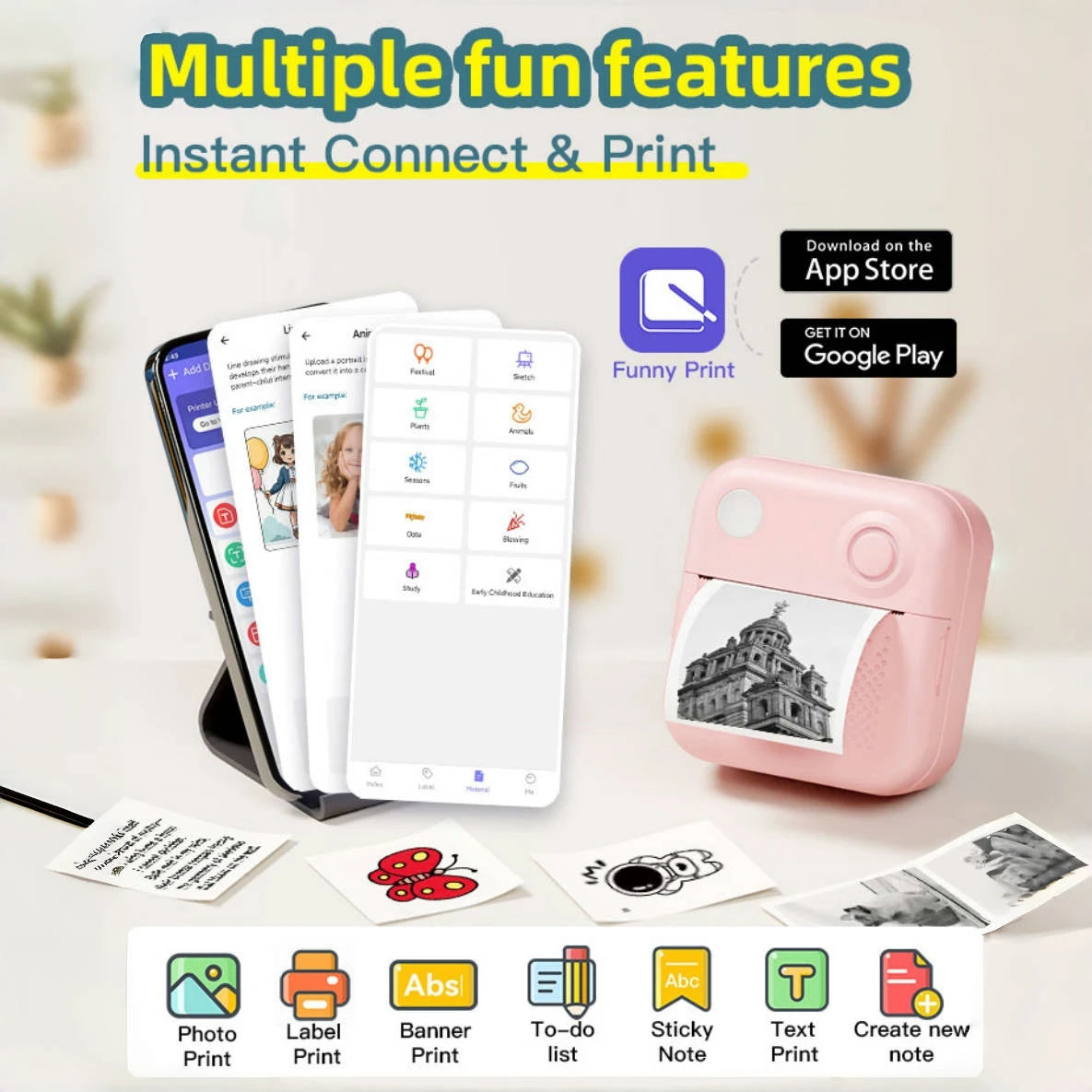 Dolewa D3 Mini Printer – Bluetooth Thermal Sticker & Photo Printer, 57mm