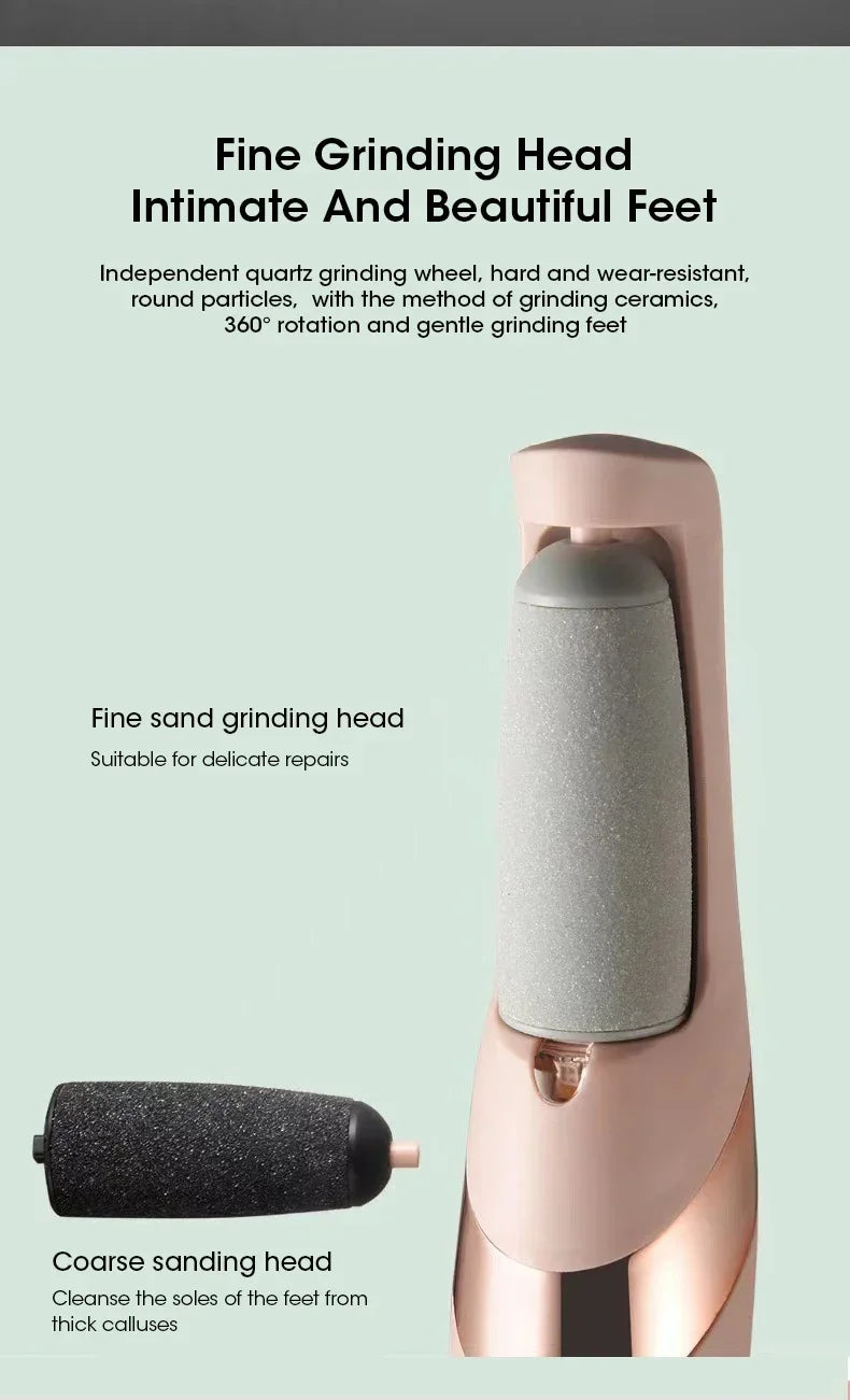 Electric Foot File – Rechargeable USB Pedicure Grinder with 2 Roller Heads, Callus Remover for Dead Skin & Hard Feet – Portable & Waterproof