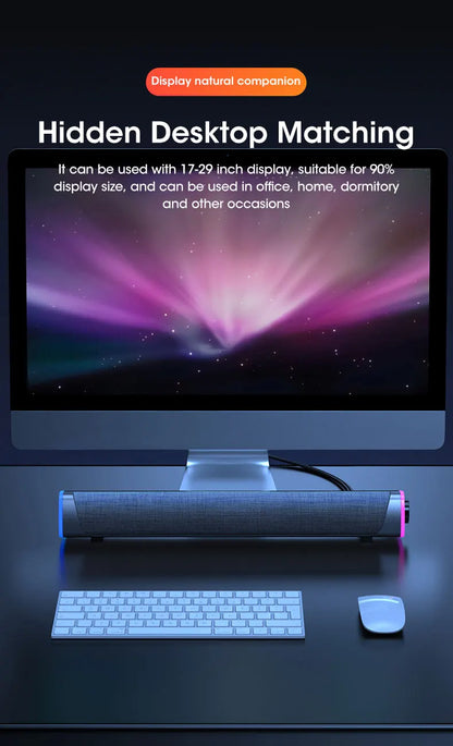 Niye 4D Computer Speaker Bar – Bluetooth 5.0 & Wired USB/AUX Stereo Sound, 3W Subwoofer with 3D Surround – for PC, MacBook, Laptop, TV