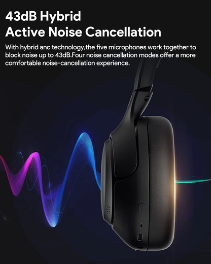 QCY H3 Hybrid ANC Wireless Headphones – 43dB Noise Cancelling Over-Ear Headset with 60H Playtime, Hi-Res Audio & Bluetooth 5.