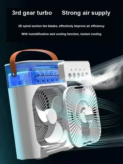 3-in-1 Portable Air Cooler – Mini AC, Humidifier & LED Night Light, 3 Speeds with 7-Color Mood Lighting – for Home, Office, Travel