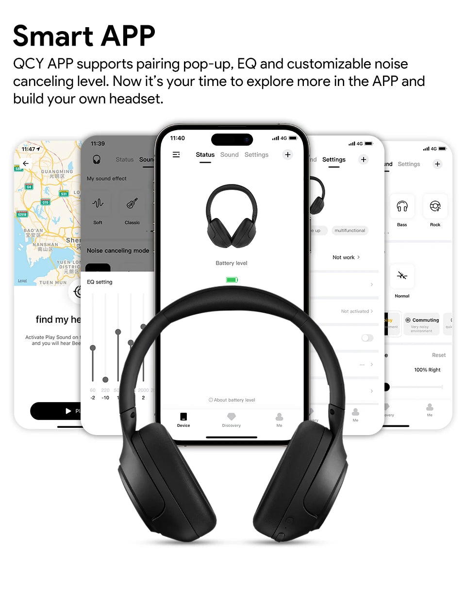 QCY H3 Hybrid ANC Wireless Headphones – 43dB Noise Cancelling Over-Ear Headset with 60H Playtime, Hi-Res Audio & Bluetooth 5.