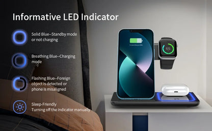Portable Wireless 3-in-1 Charger, 15W Foldable Wireless Fast Charging Stand, For IPhone 15/14/13/12 Pro Max, IWatch9/8/7/6
