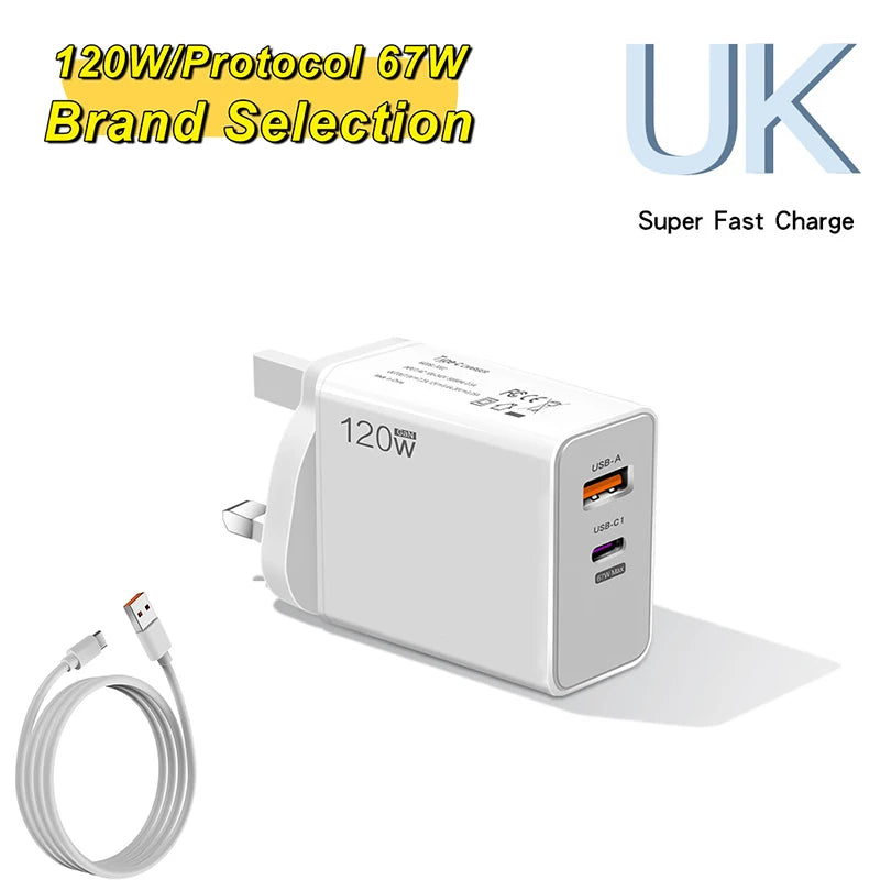 Xiaomi 120W TurboPower Charger – 6A USB-C Fast Charger with EU/US/UK Plugs – Compatible iPhone 16 & Xiaomi Devices