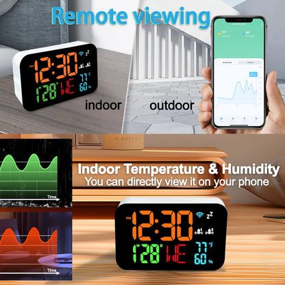 WiFi Desktop Clock & Calendar – Smart Thermometer & Hygrometer with LED Display – Auto Calibration & WiFi Support