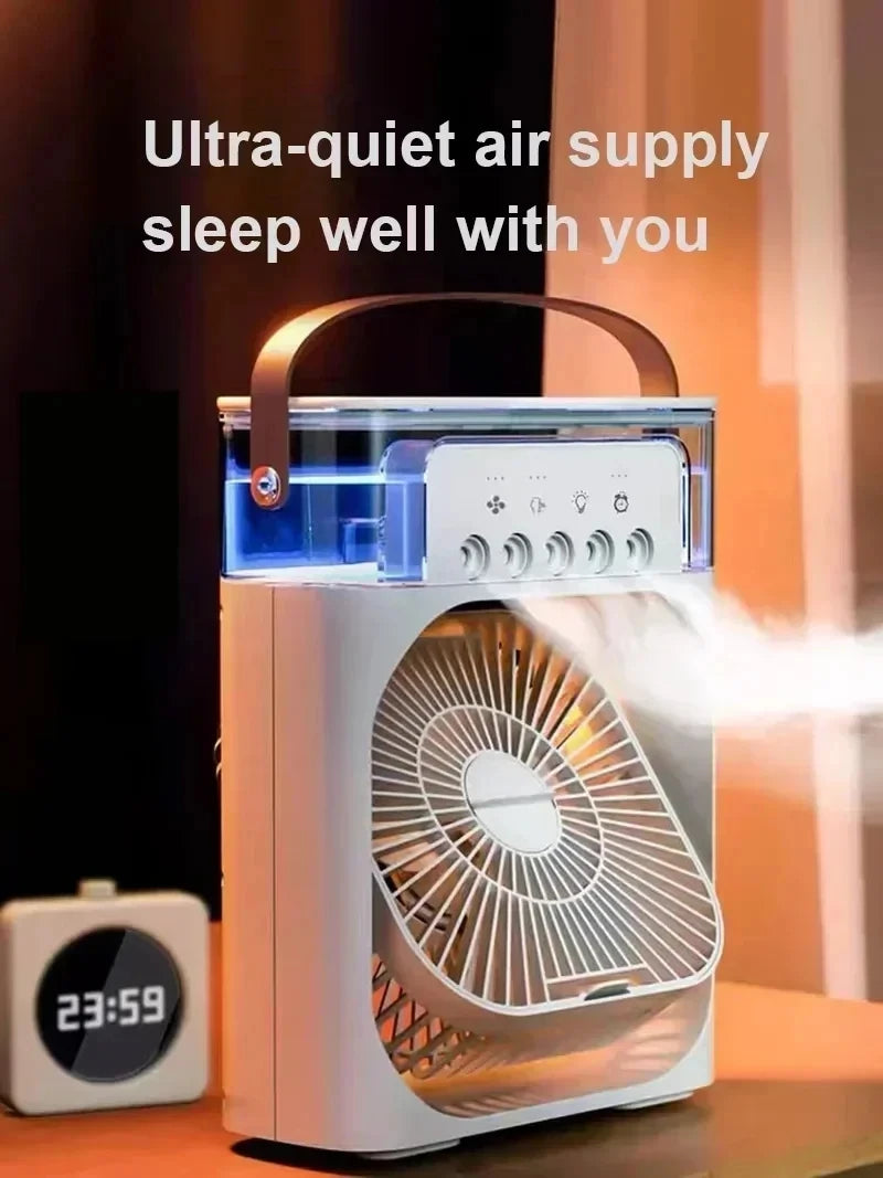 3-in-1 Portable Air Cooler – Mini AC, Humidifier & LED Night Light, 3 Speeds with 7-Color Mood Lighting – for Home, Office, Travel