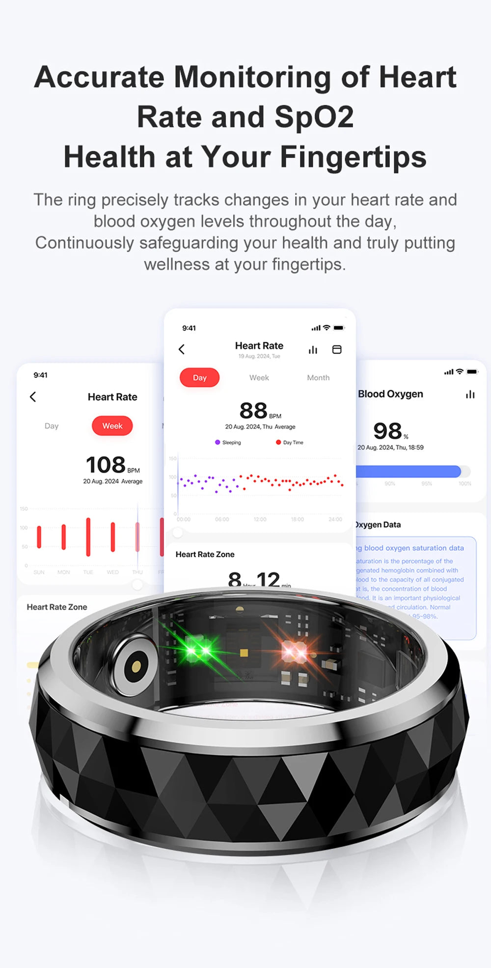 COLMI R11 Smart Ring – Fidget Spinner Stress Relief Ring with Health Tracking, 5ATM Waterproof, 60-Day Battery – Sleep/HR/SpO2 Monitor for Men & Women