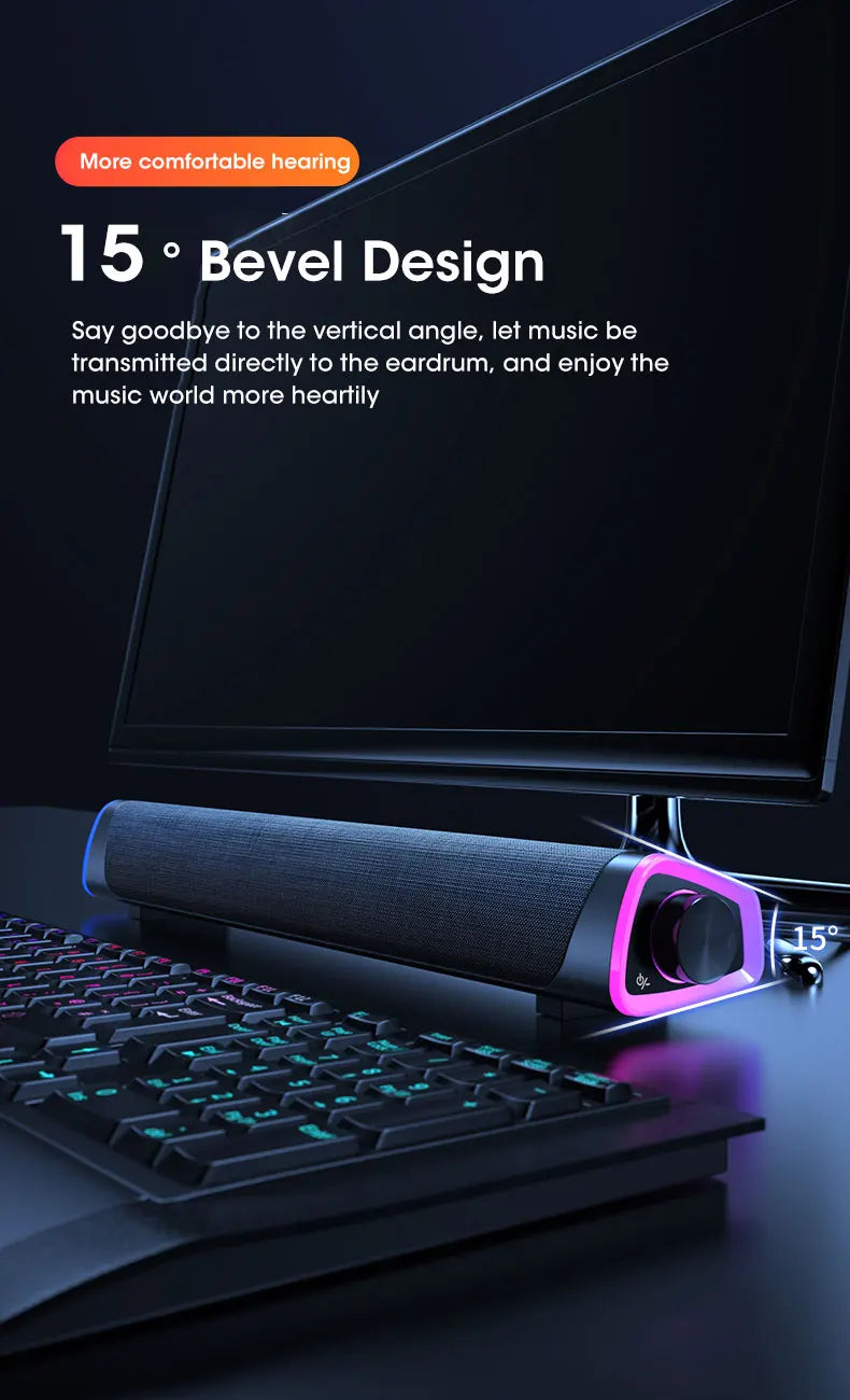 Niye 4D Computer Speaker Bar – Bluetooth 5.0 & Wired USB/AUX Stereo Sound, 3W Subwoofer with 3D Surround – for PC, MacBook, Laptop, TV