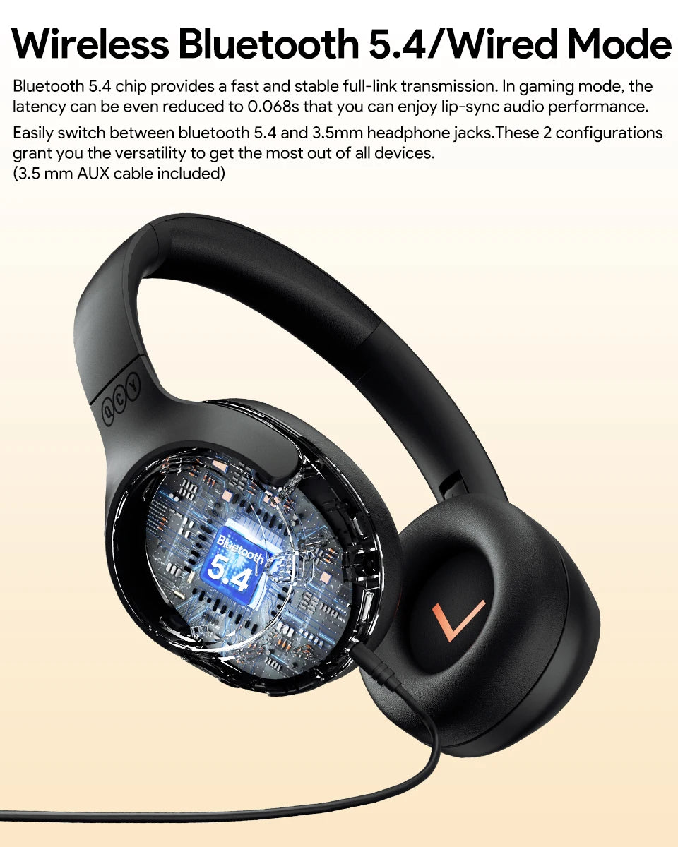 QCY H3 Hybrid ANC Wireless Headphones – 43dB Noise Cancelling Over-Ear Headset with 60H Playtime, Hi-Res Audio & Bluetooth 5.