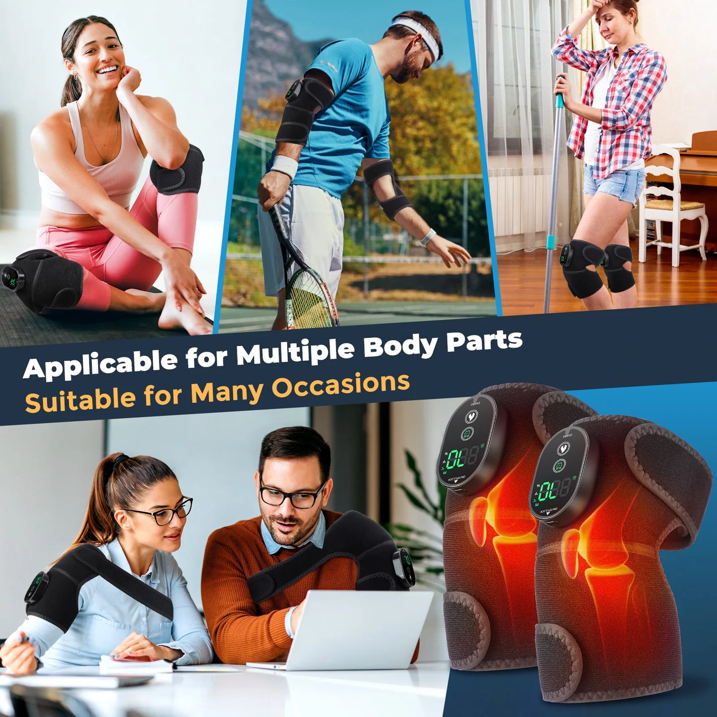 Heated Knee Massager – Rechargeable, 6-Temp, 3-Zone