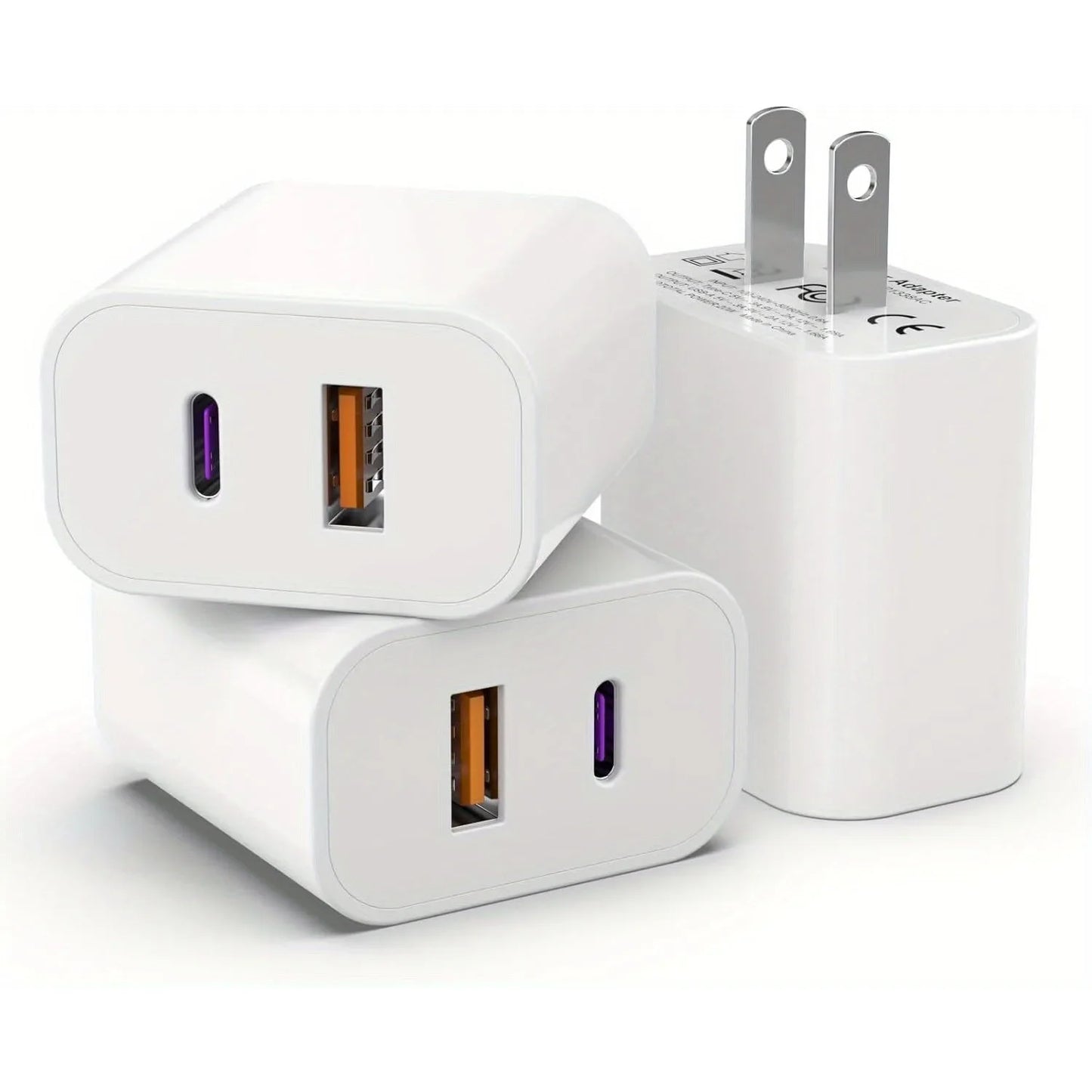 3-Pack 20W Dual Port Charger – USB C PD 3.0 + QC Fast Charging Block for iPhone 15/14/13, iPad & Android Devices