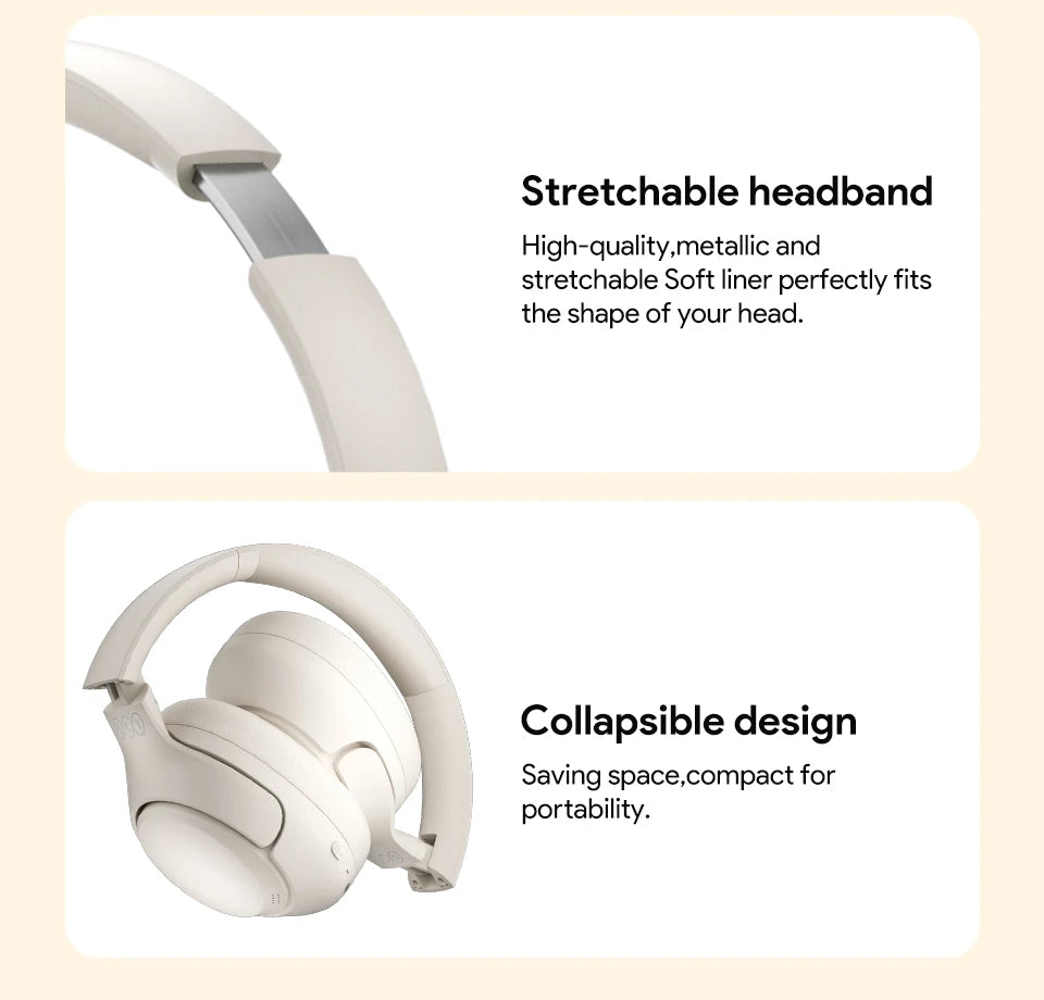 QCY H3 Hybrid ANC Wireless Headphones – 43dB Noise Cancelling Over-Ear Headset with 60H Playtime, Hi-Res Audio & Bluetooth 5.