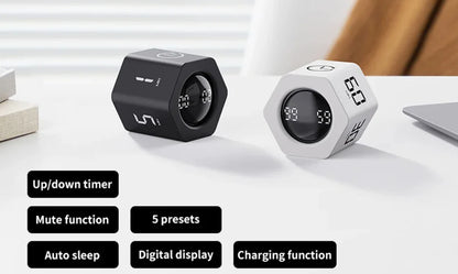 Productivity Cube Timer with LED Display – Gravity Sensor & 4 Preset Times – Countdown Timer for Kids, Study, Work, Kitchen