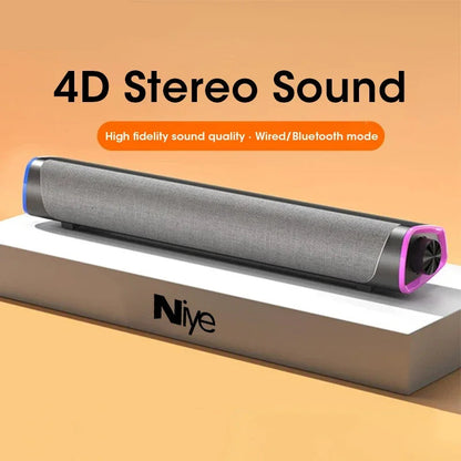 Niye 4D Computer Speaker Bar – Bluetooth 5.0 & Wired USB/AUX Stereo Sound, 3W Subwoofer with 3D Surround – for PC, MacBook, Laptop, TV