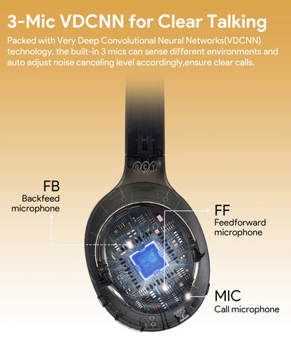 QCY H3 Hybrid ANC Wireless Headphones – 43dB Noise Cancelling Over-Ear Headset with 60H Playtime, Hi-Res Audio & Bluetooth 5.