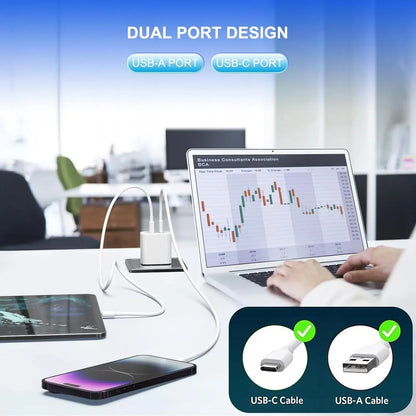 3-Pack 20W Dual Port Charger – USB C PD 3.0 + QC Fast Charging Block for iPhone 15/14/13, iPad & Android Devices