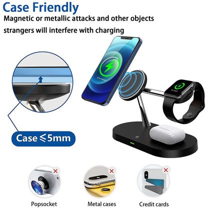 3-in-1 Magnetic Wireless Charger – Fast Charging Stand for iPhone 16/15/14/13/12, Apple Watch 10-4 & AirPods Pro/2/3
