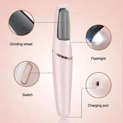 Electric Foot File – Rechargeable USB Pedicure Grinder with 2 Roller Heads, Callus Remover for Dead Skin & Hard Feet – Portable & Waterproof