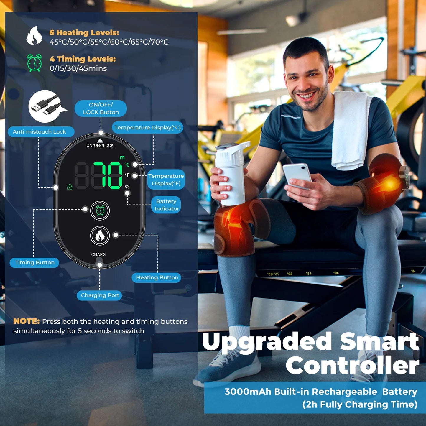Heated Knee Massager – Rechargeable, 6-Temp, 3-Zone