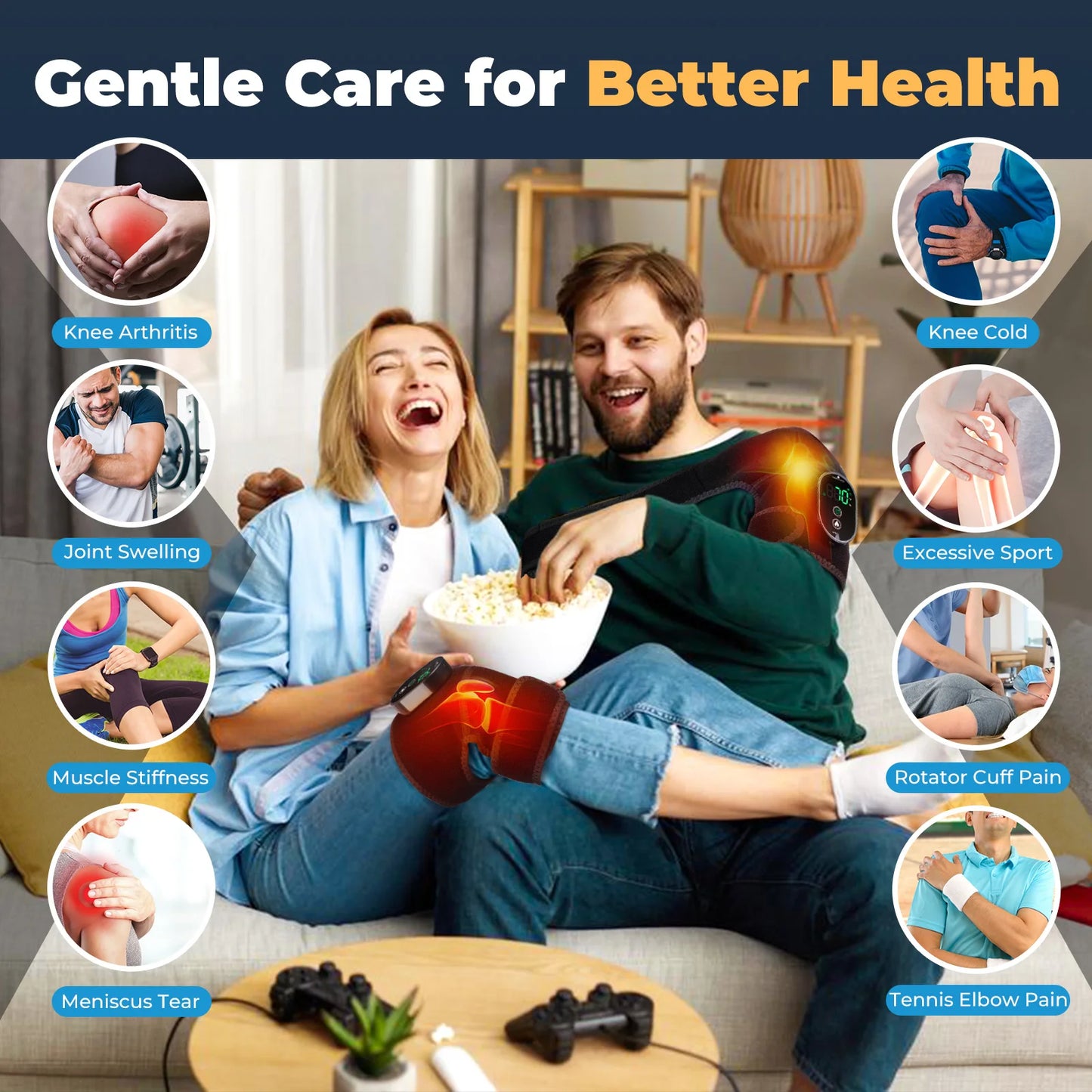 Heated Knee Massager – Rechargeable, 6-Temp, 3-Zone
