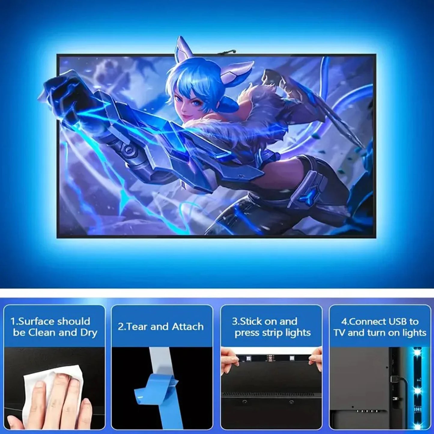 RGBIC LED Backlight Strip for PC/TV – Smart Color-Picking, App Control, Music Sync – Ambient Gaming Light