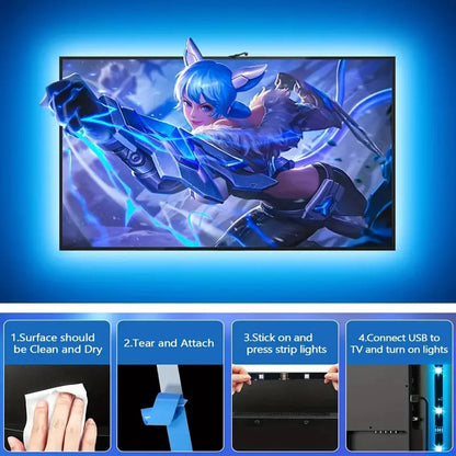 RGBIC LED Backlight Strip for PC/TV – Smart Color-Picking, App Control, Music Sync – Ambient Gaming Light