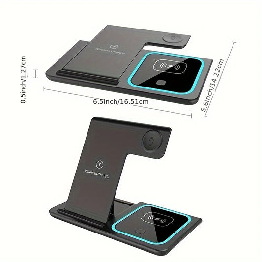 Portable Wireless 3-in-1 Charger, 15W Foldable Wireless Fast Charging Stand, For IPhone 15/14/13/12 Pro Max, IWatch9/8/7/6
