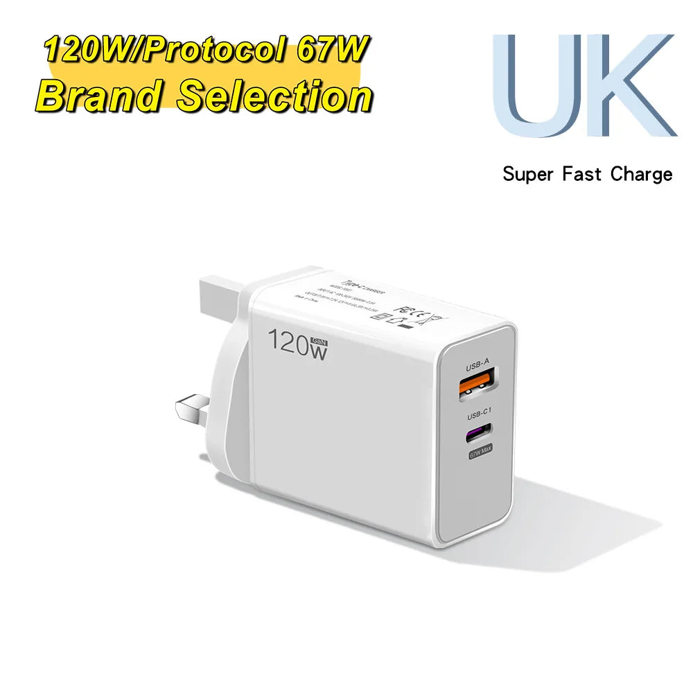 Xiaomi 120W TurboPower Charger – 6A USB-C Fast Charger with EU/US/UK Plugs – Compatible iPhone 16 & Xiaomi Devices