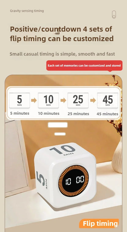 Productivity Cube Timer with LED Display – Gravity Sensor & 4 Preset Times – Countdown Timer for Kids, Study, Work, Kitchen