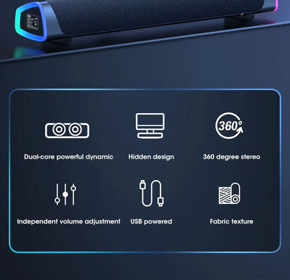 Niye 4D Computer Speaker Bar – Bluetooth 5.0 & Wired USB/AUX Stereo Sound, 3W Subwoofer with 3D Surround – for PC, MacBook, Laptop, TV