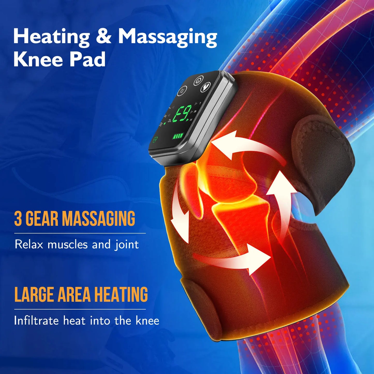 Heated Knee Massager – Rechargeable, 6-Temp, 3-Zone