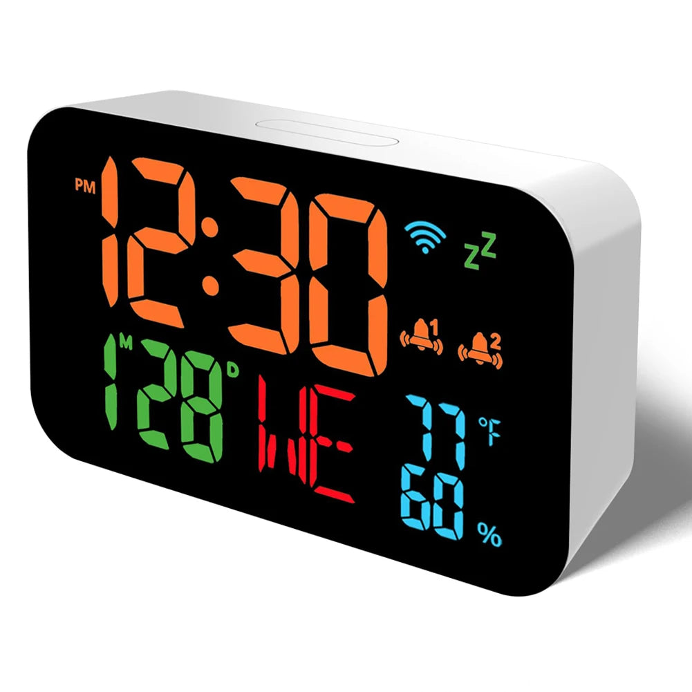 WiFi Desktop Clock & Calendar – Smart Thermometer & Hygrometer with LED Display – Auto Calibration & WiFi Support