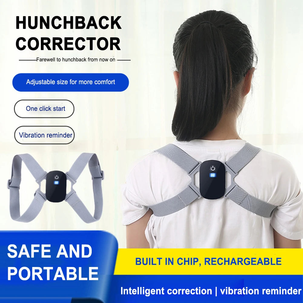 Smart Posture Corrector with LED LCD & Vibration Reminder – 8-Shaped Back Brace with Sensor – Adjustable for Adults & Kids