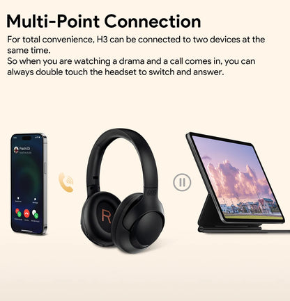 QCY H3 Hybrid ANC Wireless Headphones – 43dB Noise Cancelling Over-Ear Headset with 60H Playtime, Hi-Res Audio & Bluetooth 5.