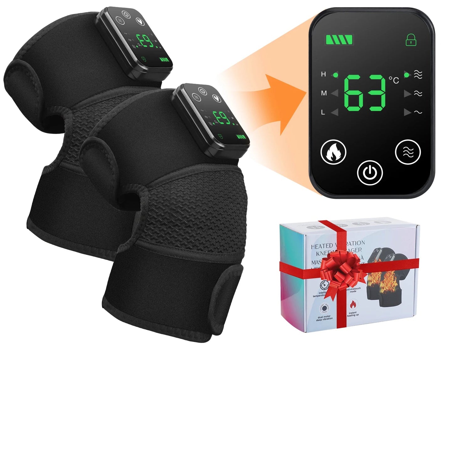PASTSKY 3-in-1 Thermal Massager – Rechargeable Heating & Vibration Knee/Shoulder/Elbow Brace with 6 Heat Levels & 3 Massage Modes – Arthritis Pain Relief
