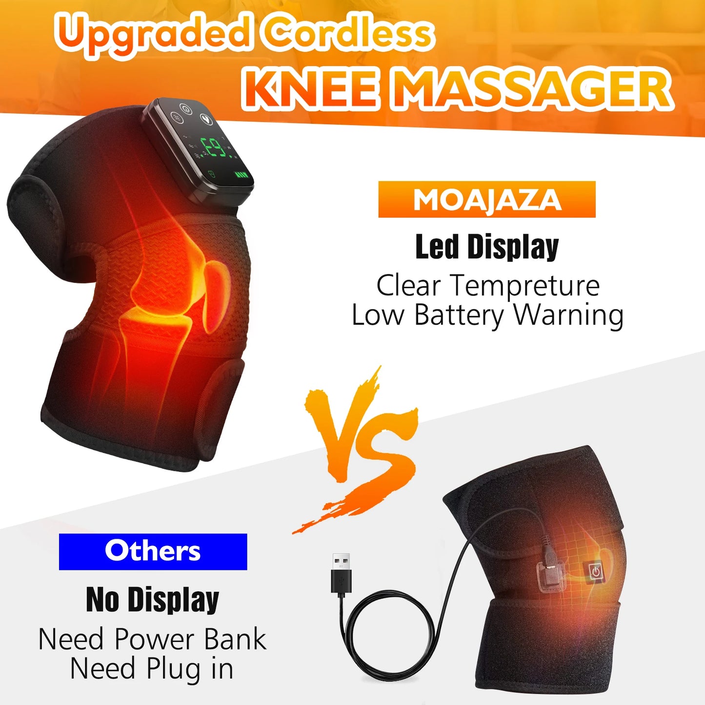 Heated Knee Massager – Rechargeable, 6-Temp, 3-Zone