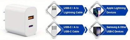 3-Pack 20W Dual Port Charger – USB C PD 3.0 + QC Fast Charging Block for iPhone 15/14/13, iPad & Android Devices