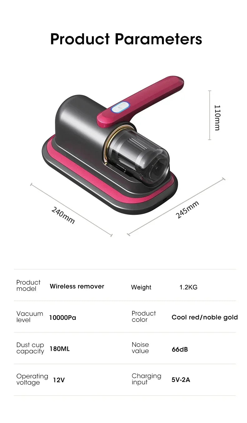 NOCCLILI Cordless Mite Vacuum – 10KPa Suction, UV Sterilization