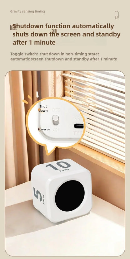 Productivity Cube Timer with LED Display – Gravity Sensor & 4 Preset Times – Countdown Timer for Kids, Study, Work, Kitchen