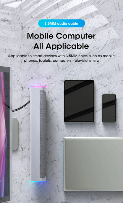 Niye 4D Computer Speaker Bar – Bluetooth 5.0 & Wired USB/AUX Stereo Sound, 3W Subwoofer with 3D Surround – for PC, MacBook, Laptop, TV