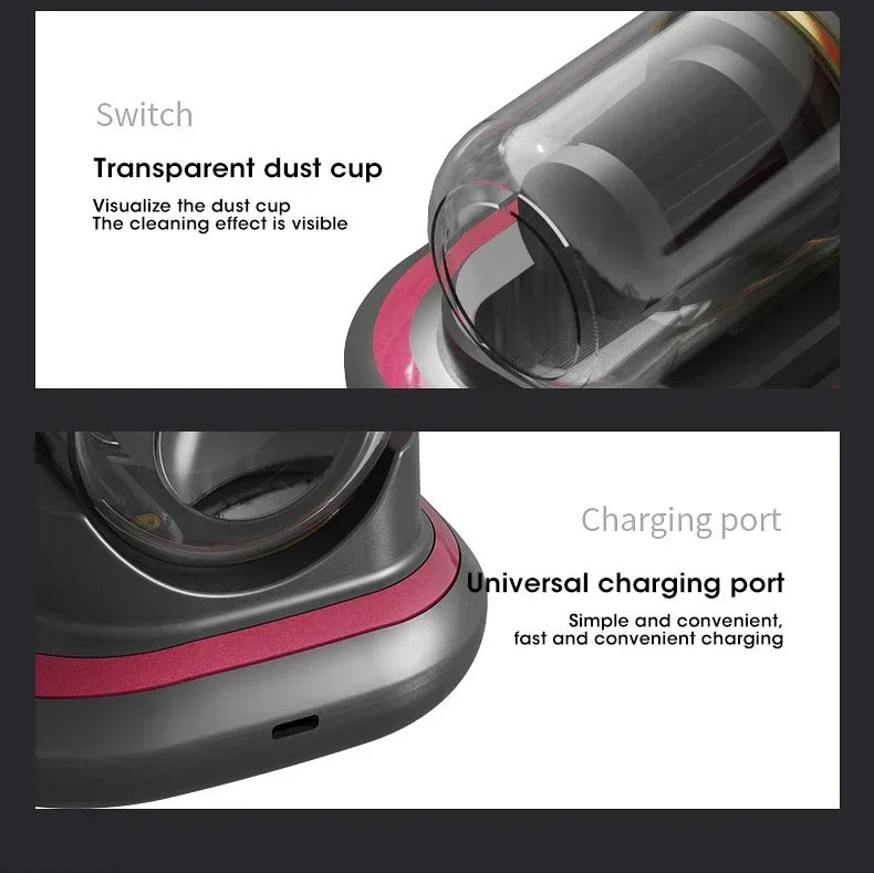 NOCCLILI Cordless Mite Vacuum – 10KPa Suction, UV Sterilization