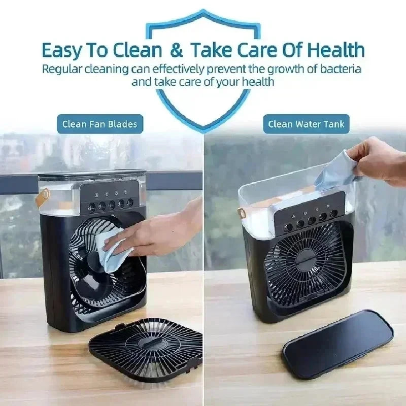 3-in-1 Portable Air Cooler – Mini AC, Humidifier & LED Night Light, 3 Speeds with 7-Color Mood Lighting – for Home, Office, Travel