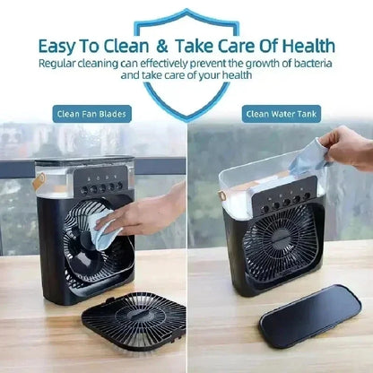 3-in-1 Portable Air Cooler – Mini AC, Humidifier & LED Night Light, 3 Speeds with 7-Color Mood Lighting – for Home, Office, Travel