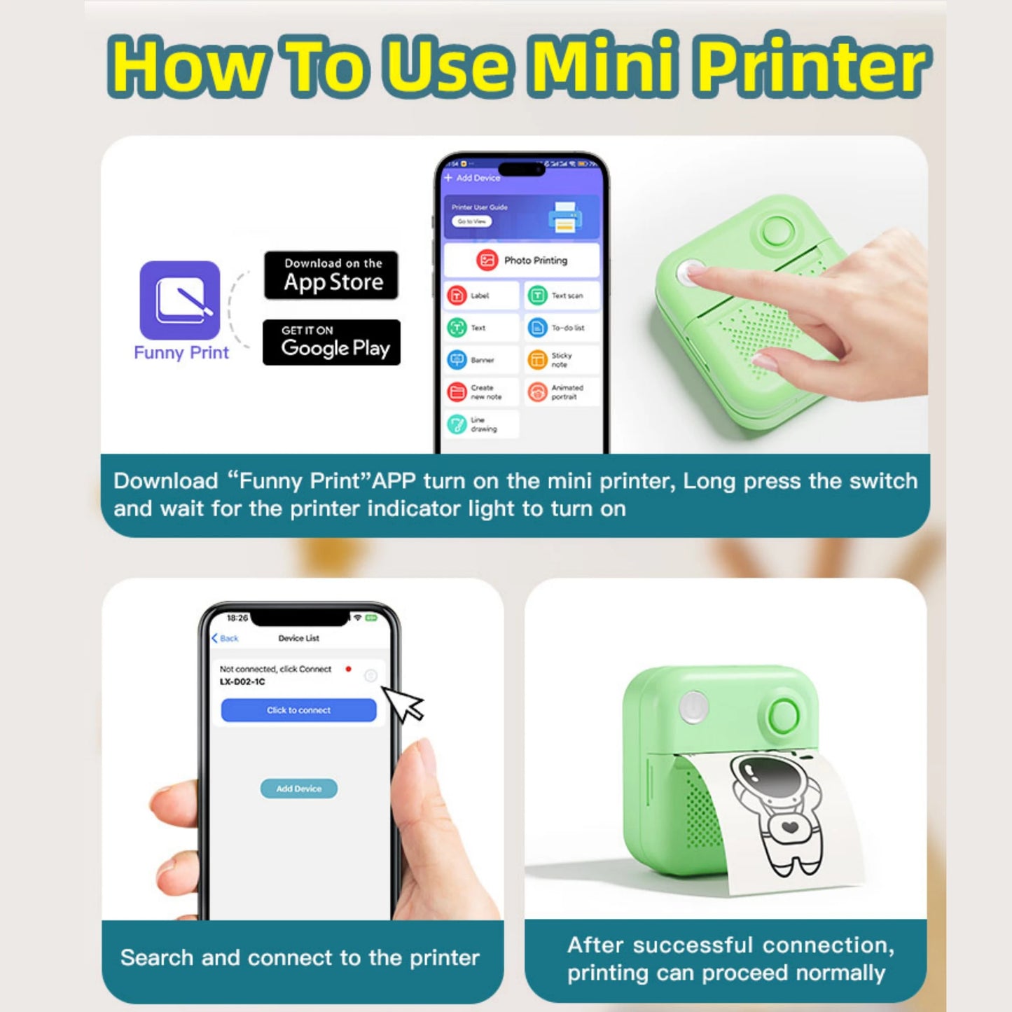 Dolewa D3 Mini Printer – Bluetooth Thermal Sticker & Photo Printer, 57mm