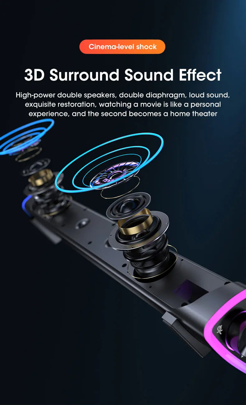 Niye 4D Computer Speaker Bar – Bluetooth 5.0 & Wired USB/AUX Stereo Sound, 3W Subwoofer with 3D Surround – for PC, MacBook, Laptop, TV