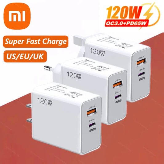 Xiaomi 120W TurboPower Charger – 6A USB-C Fast Charger with EU/US/UK Plugs – Compatible iPhone 16 & Xiaomi Devices
